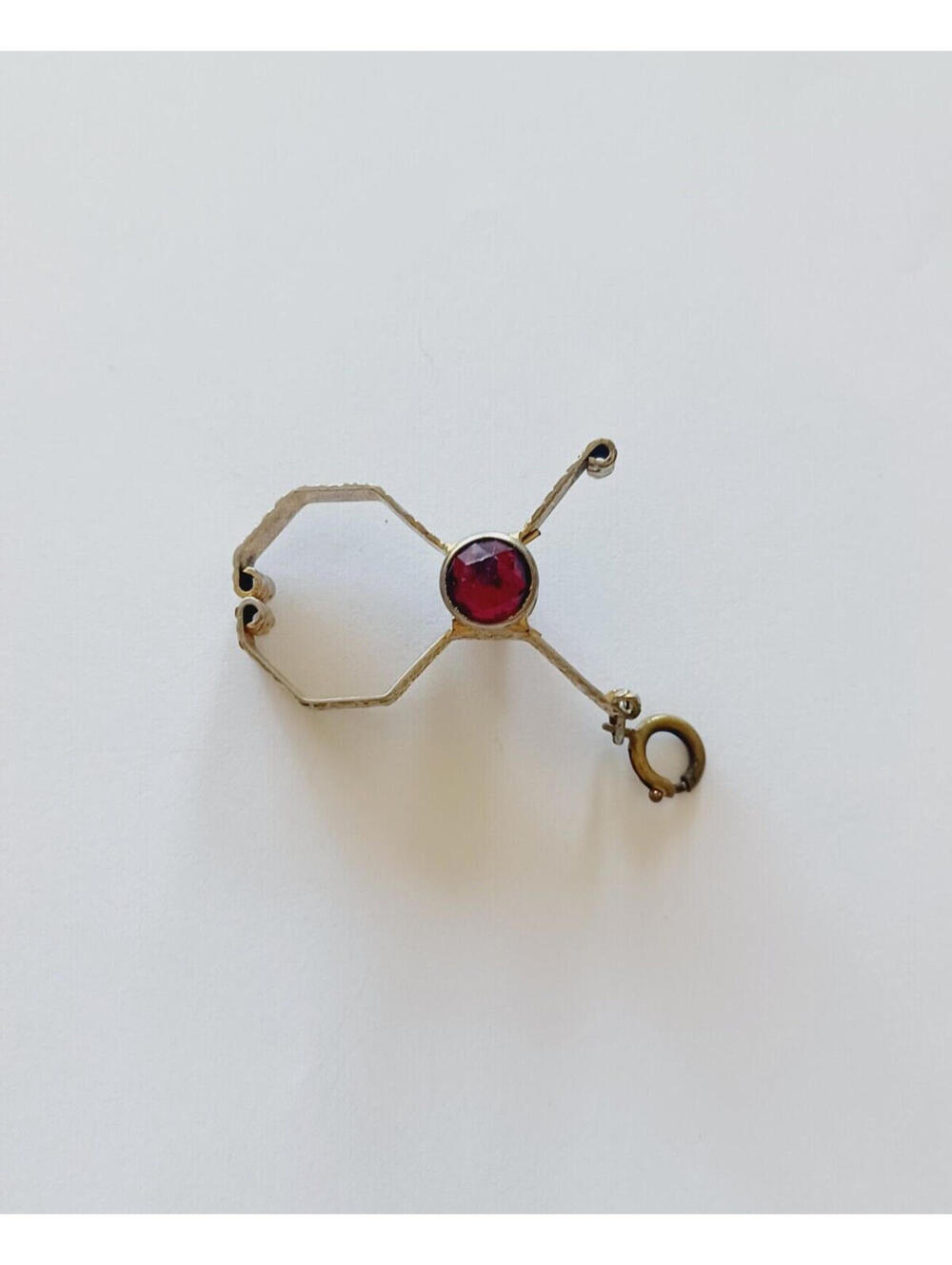Vintage Gold Tone Flower Pattern Red Gems Glove Purse Clip Letter Organizer